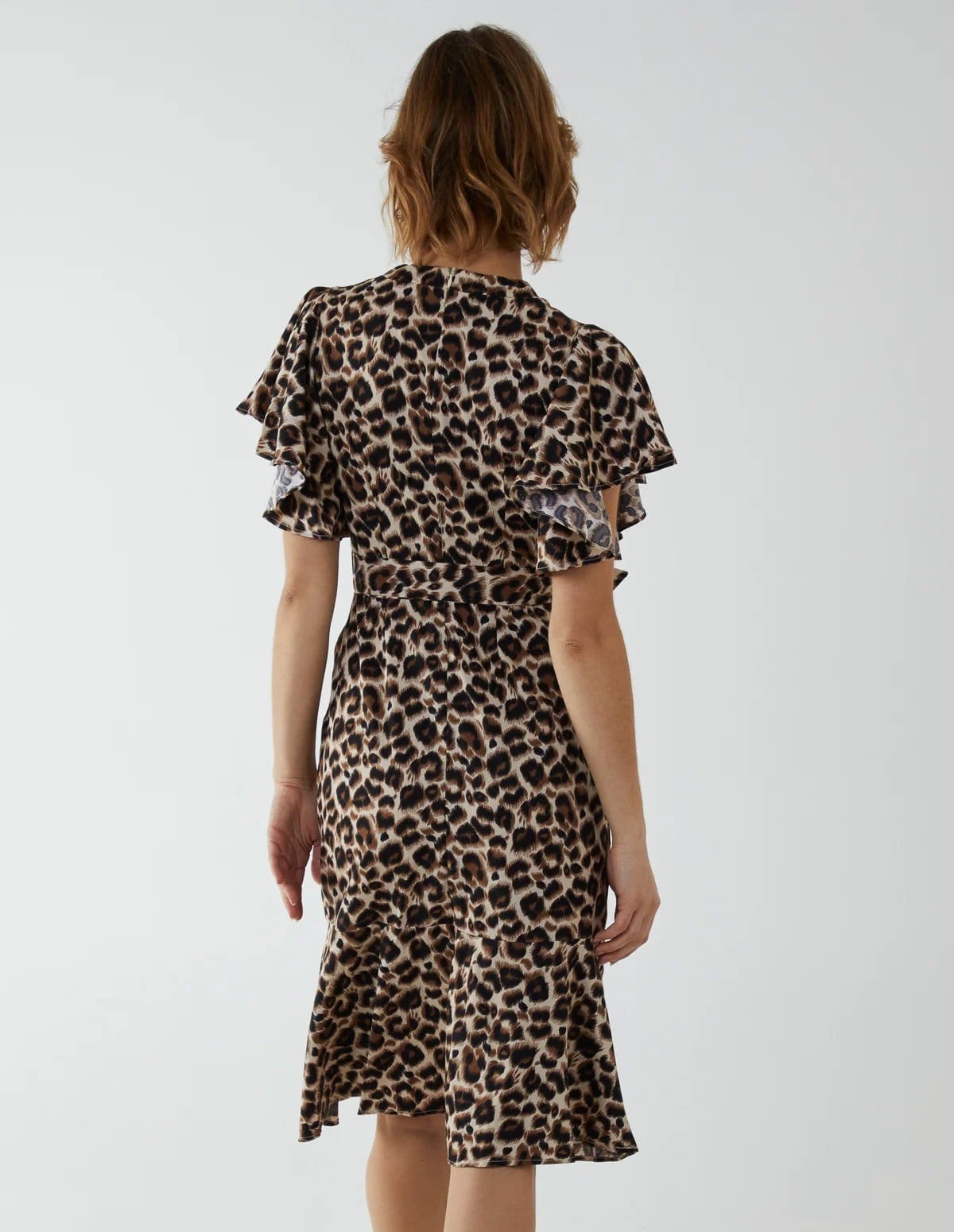 Blue Vanilla Leopard Print Wrap Ruffle Midi Dress - 4