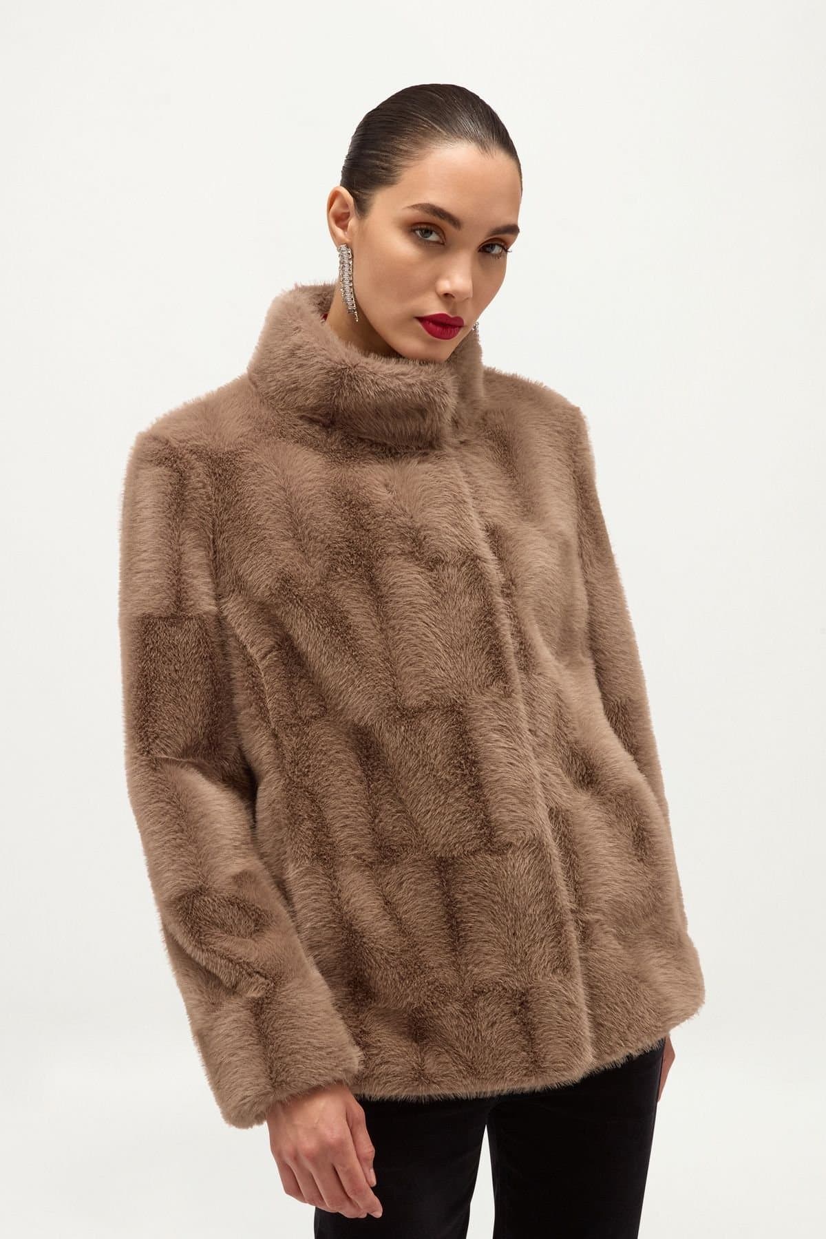 Hobbs London Hobbs London Women's Andrea Faux Fur Funnel Neck Coat in Light Brown