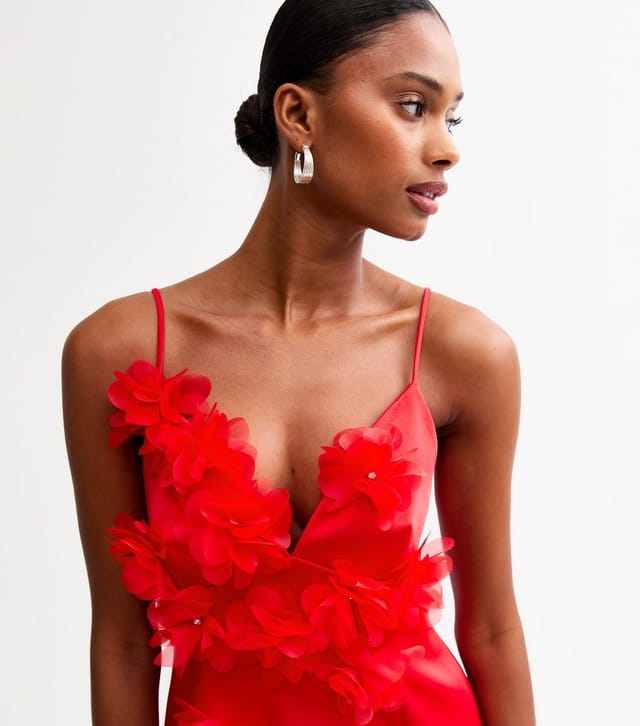 New Look Women's Red Floral Appliqued Satin Mini Dress New Look - 3