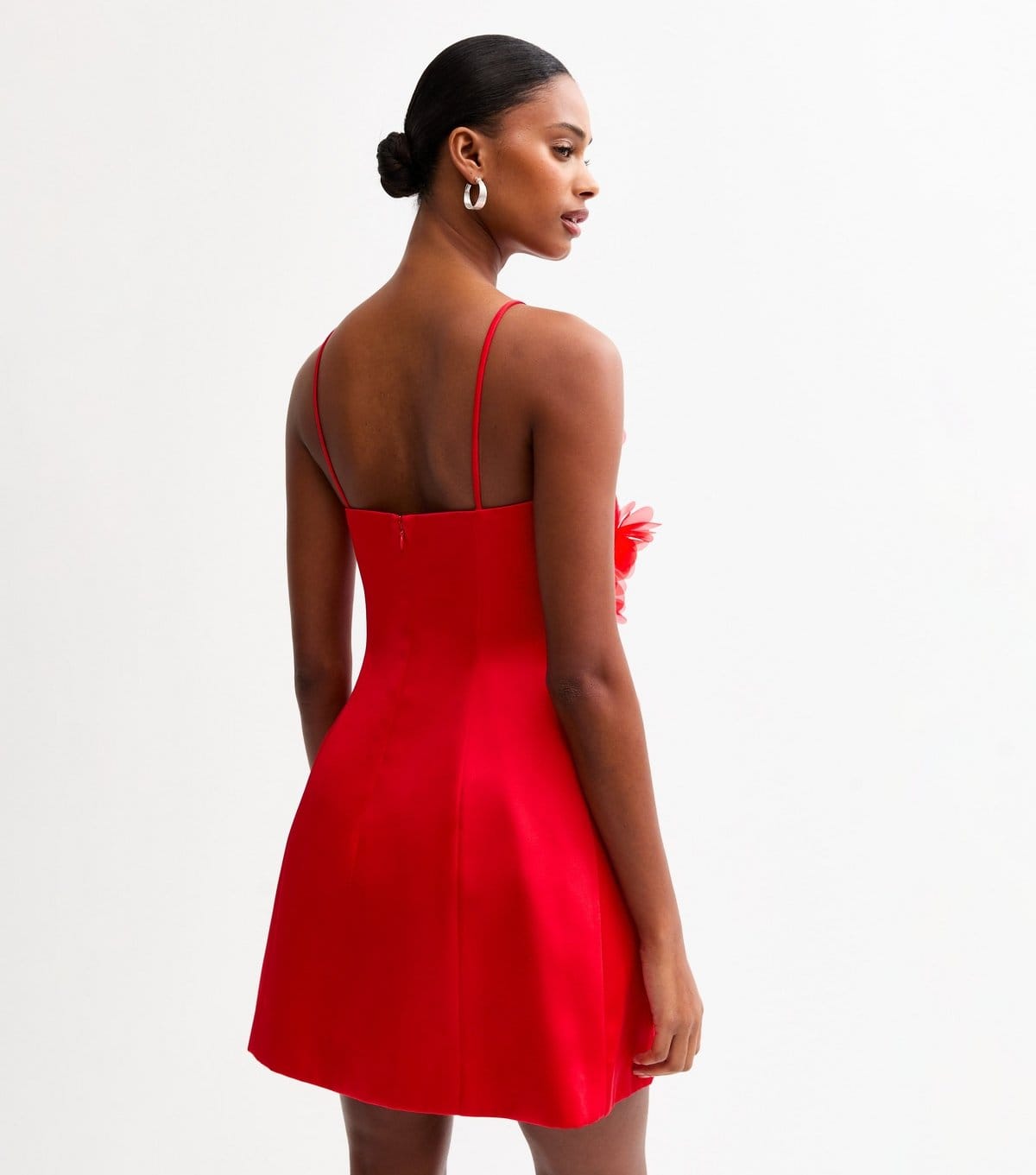 New Look Women's Red Floral Appliqued Satin Mini Dress New Look - 4