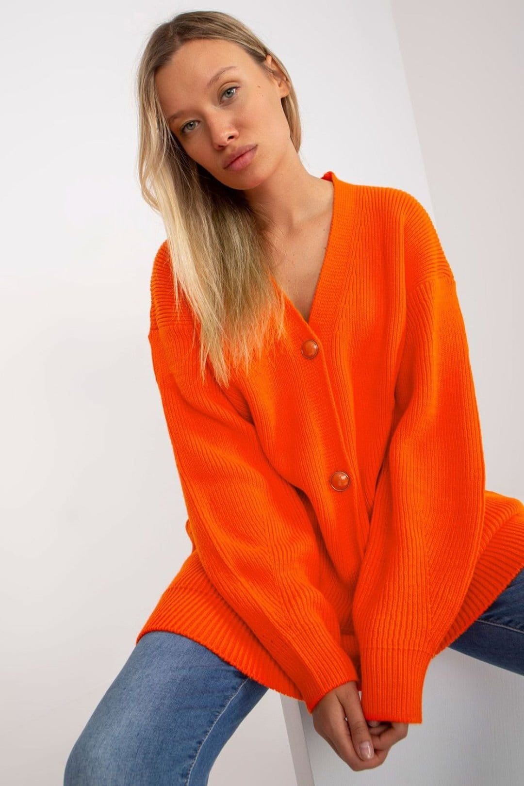 Love Lace Orange Ribbed Oversized Cardigan