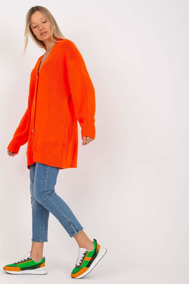 Love Lace Love Lace Women's Extended Cut Button Front Long Sleeve Cardigan in Orange - 2