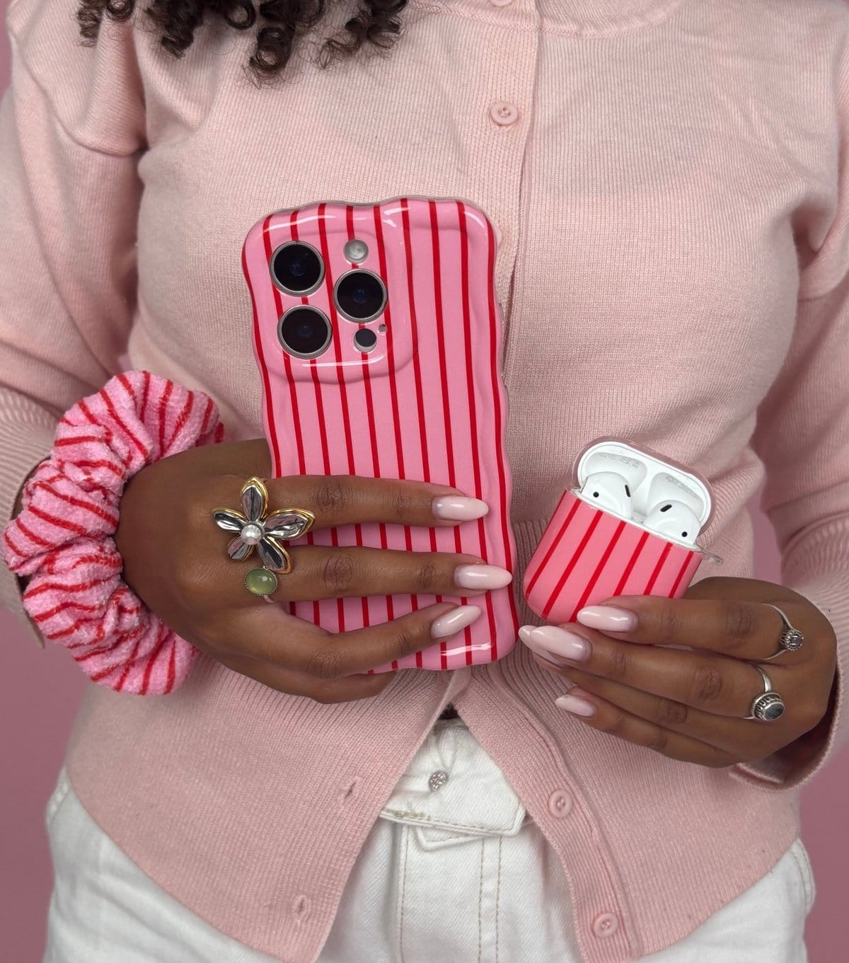 Coconut Lane Pink Cherry Stripe Airpods Case Coconut Lane New Look - 4