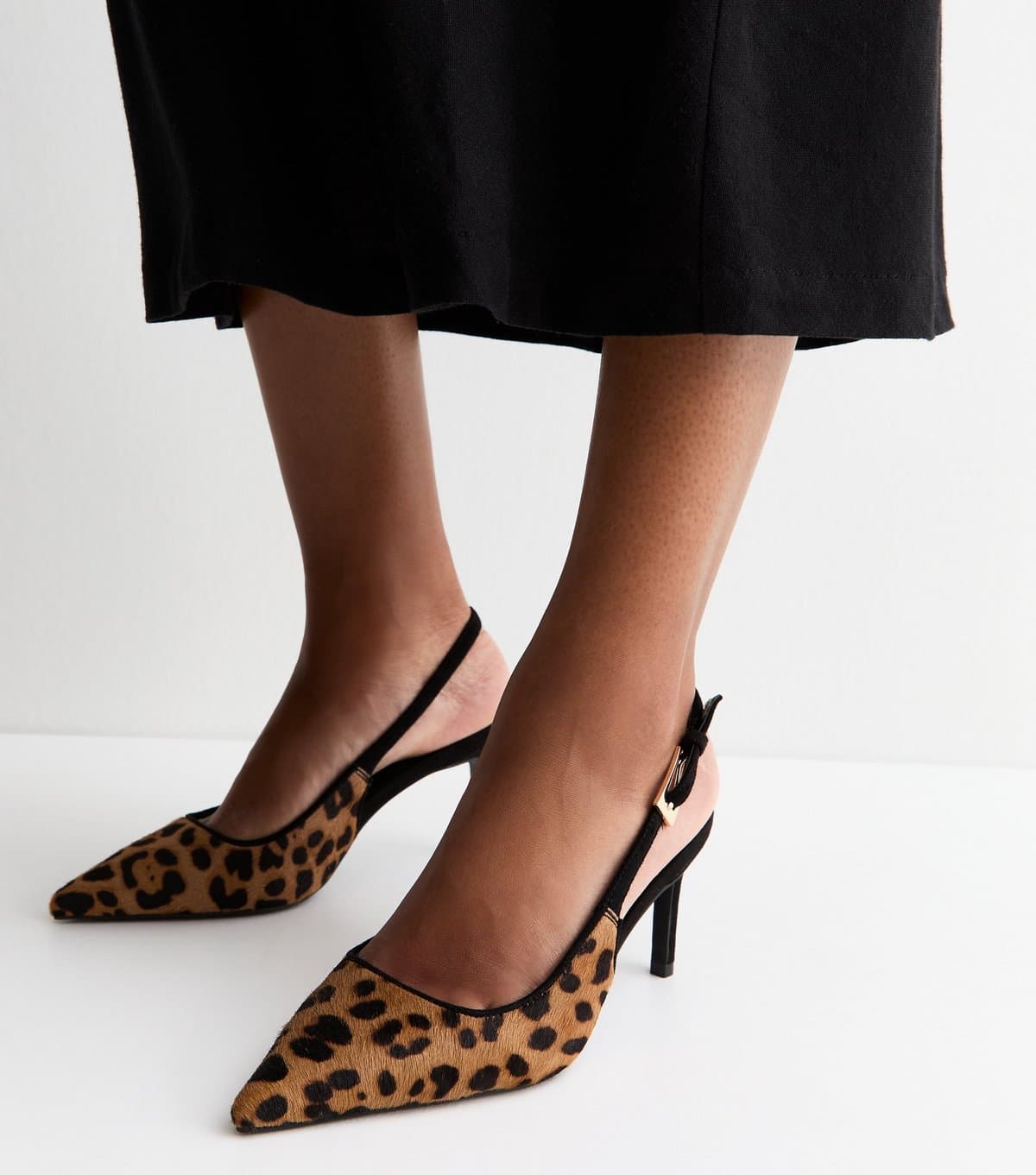 New Look Women's Premium Real Leather Brown Leopard Print Slingback Court Shoes New Look