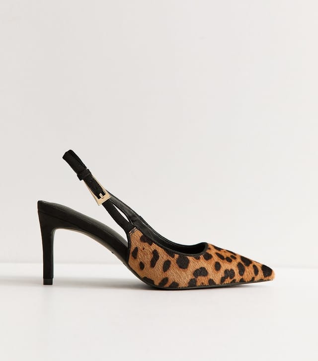 New Look Women's Premium Real Leather Brown Leopard Print Slingback Court Shoes New Look - 2
