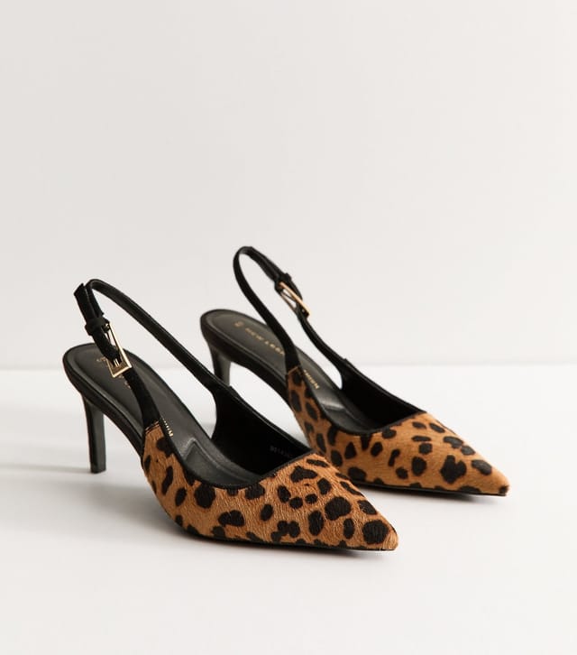 New Look Women's Premium Real Leather Brown Leopard Print Slingback Court Shoes New Look - 3