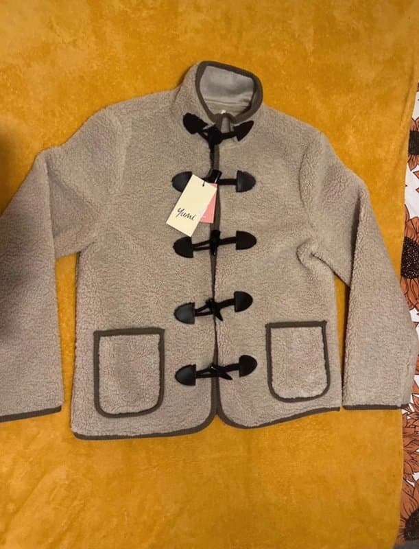 Yumi Yumi Cream Borg Jacket With Faux Leather Button Details