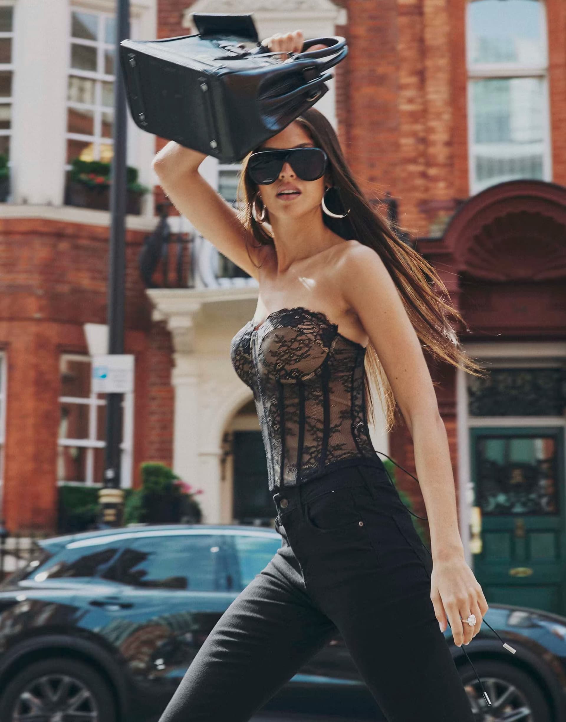 ASOS River Island Lace corset top in black