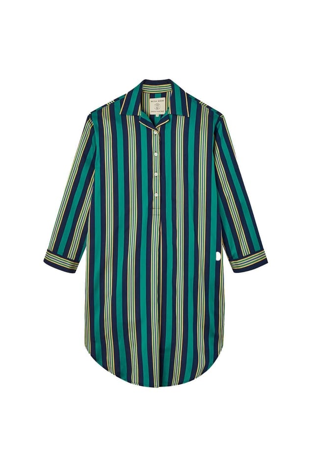 British Boxers British Boxers Women's "Jade Regimental" Cotton Satin Stripe Nightshirt in Navy - 2