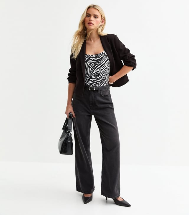 New Look Women's Petite Black Zebra Print Square Neck Bodysuit New Look - 3