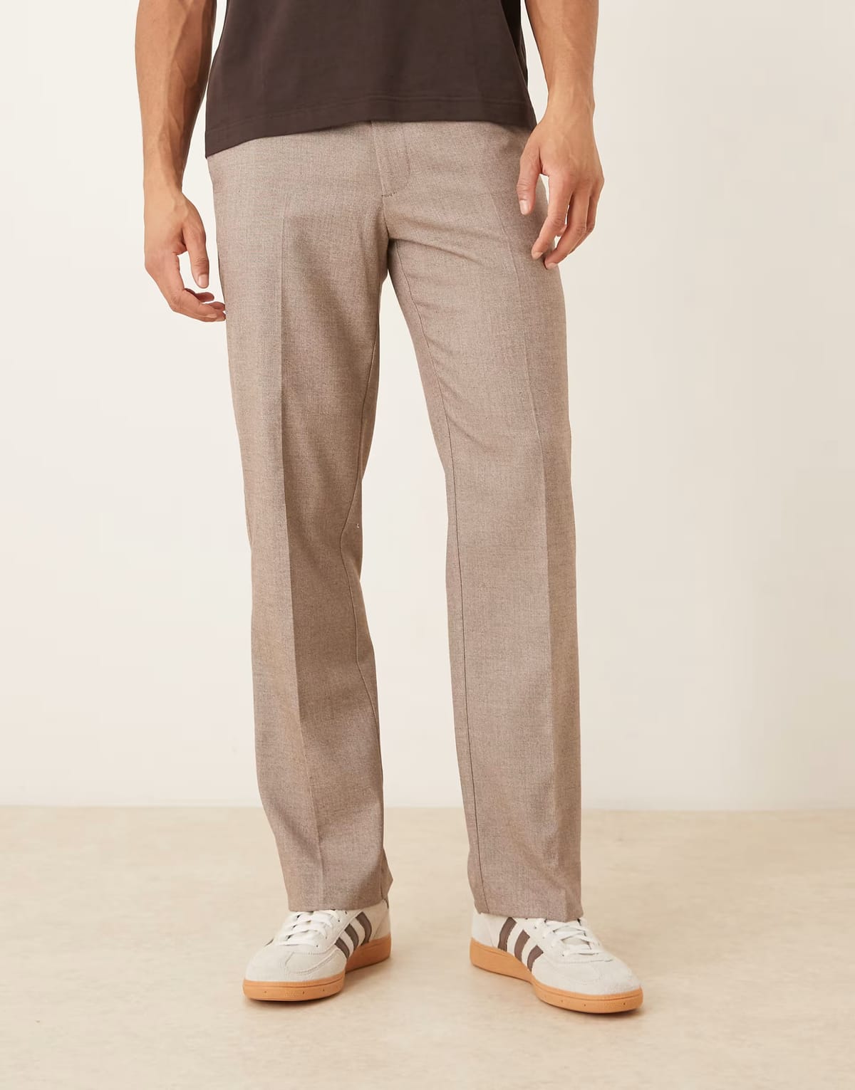 ASOS ASOS DESIGN smart straight leg trousers in brown texture - 1