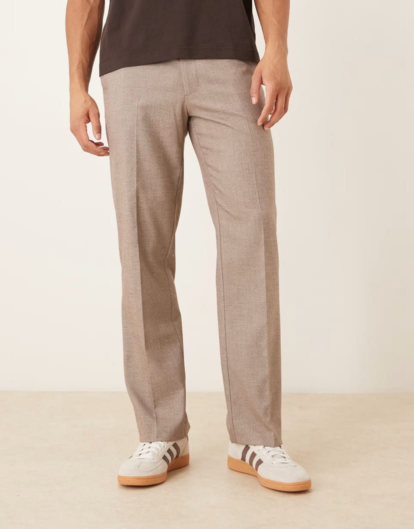 ASOS ASOS DESIGN smart straight leg trousers in brown texture - 1