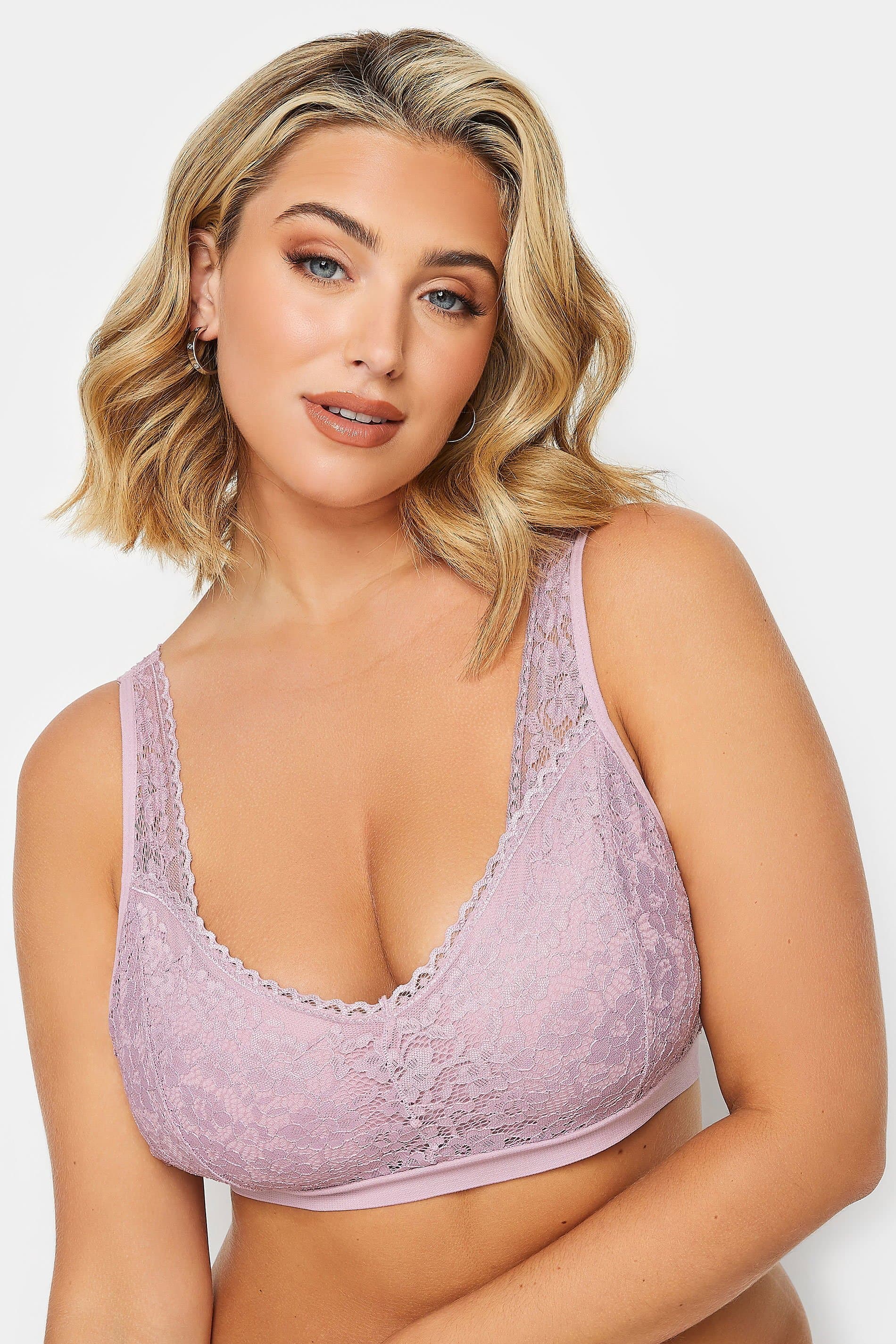 Yours Fuller Bust Lingerie Plus Size Pink Seamless Lace Padded Nonwired Bralette