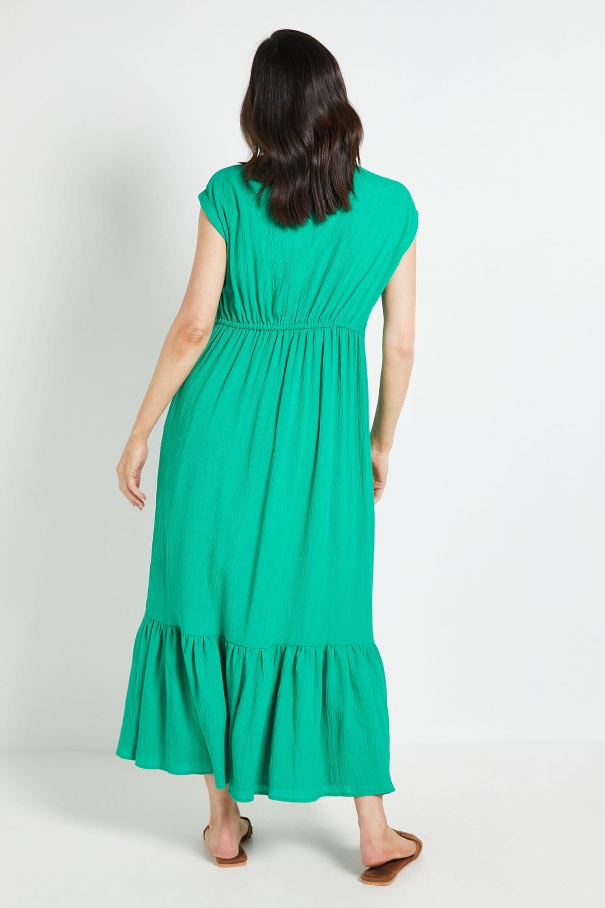 Wallis Wallis Women's Cheesecloth Collarless Maxi Dress in Green - 3