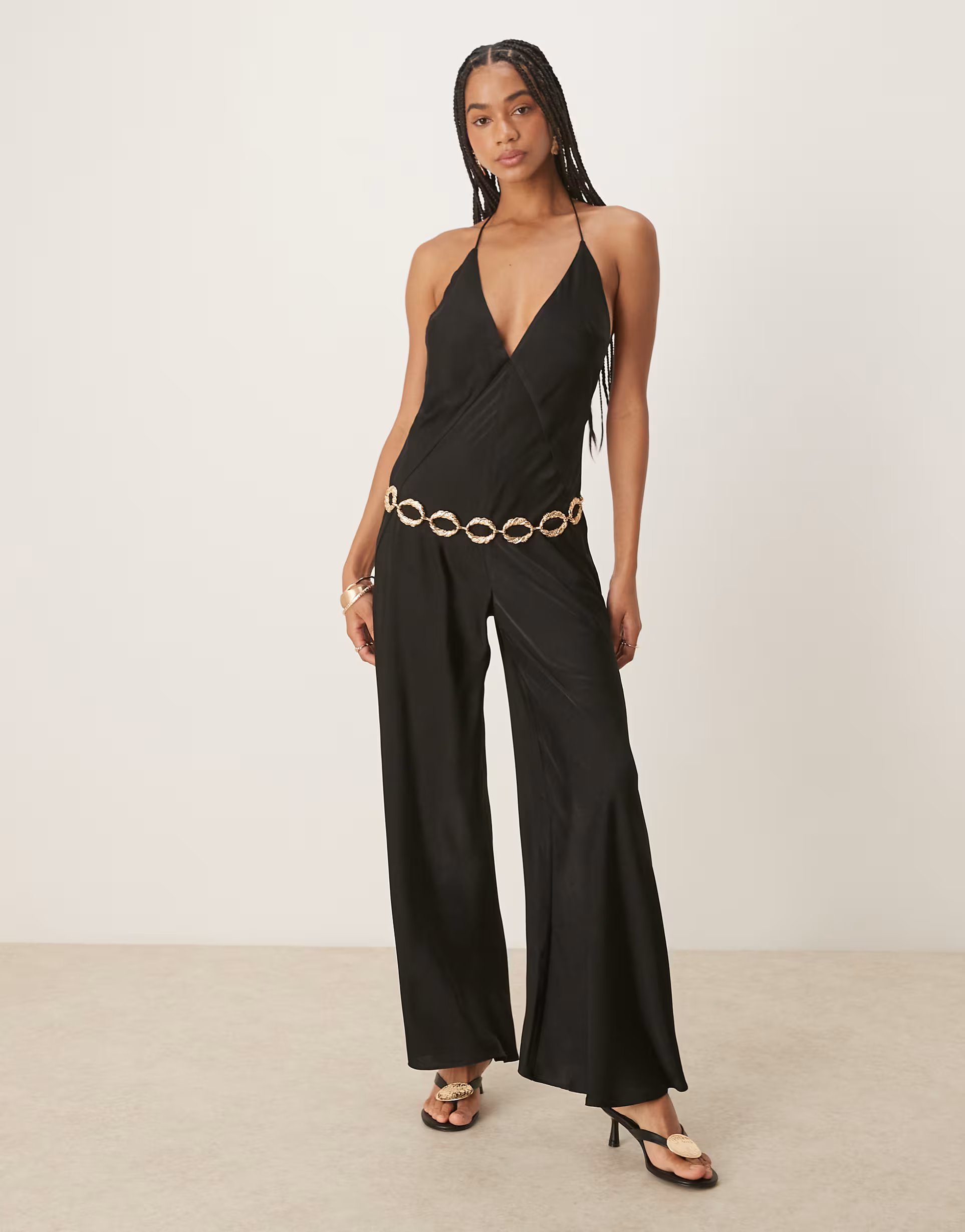 ASOS Bardot Keaton halter jumpsuit in black - 1