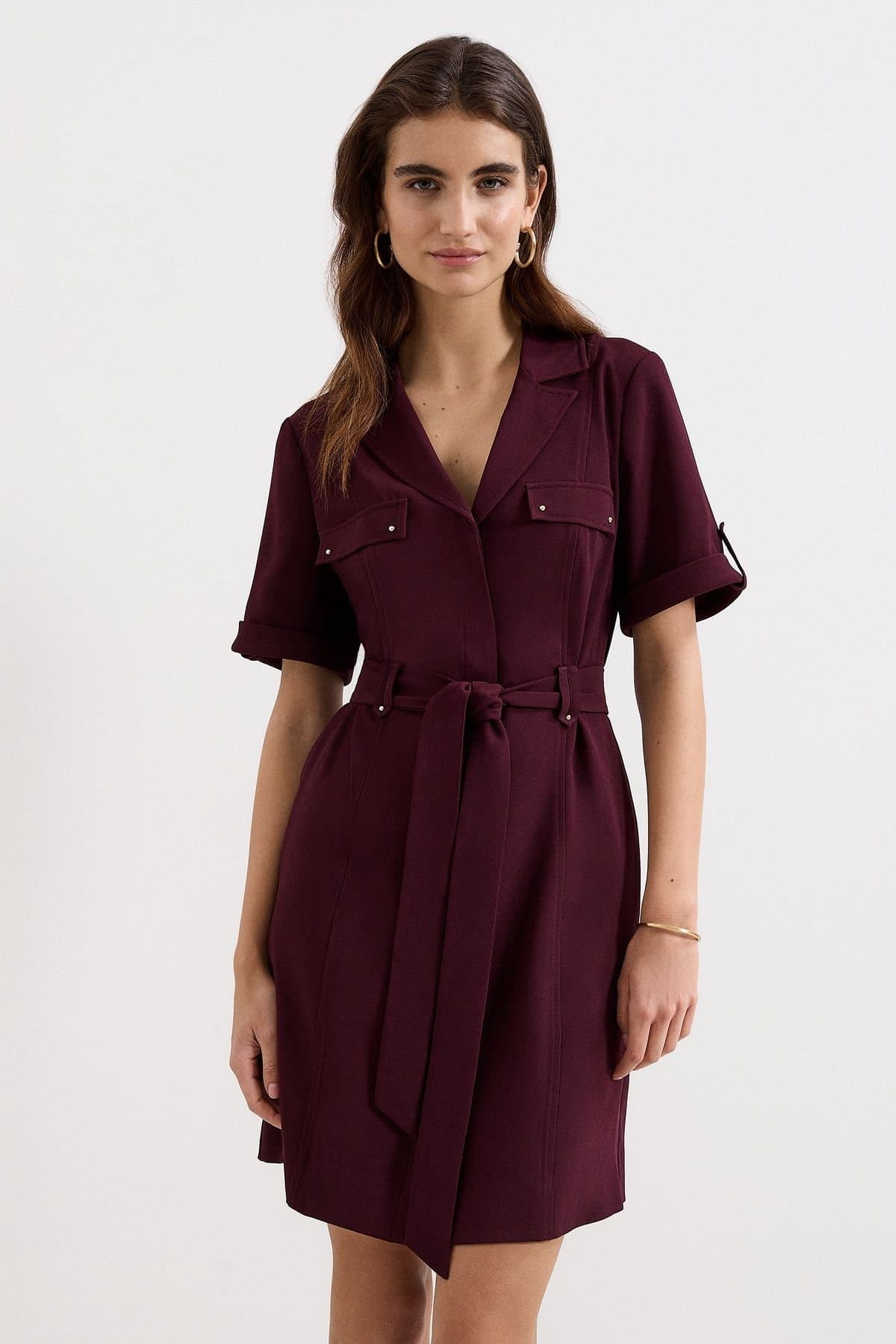 Phase Eight Phase Eight Women's Marlina Belted Mini Shirt Dress in Wine