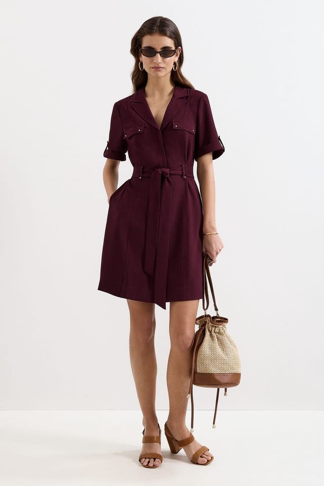 Phase Eight Phase Eight Women's Marlina Belted Mini Shirt Dress in Wine - 2
