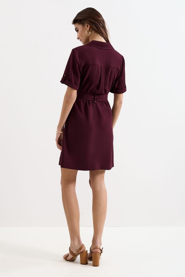 Phase Eight Phase Eight Women's Marlina Belted Mini Shirt Dress in Wine - 3