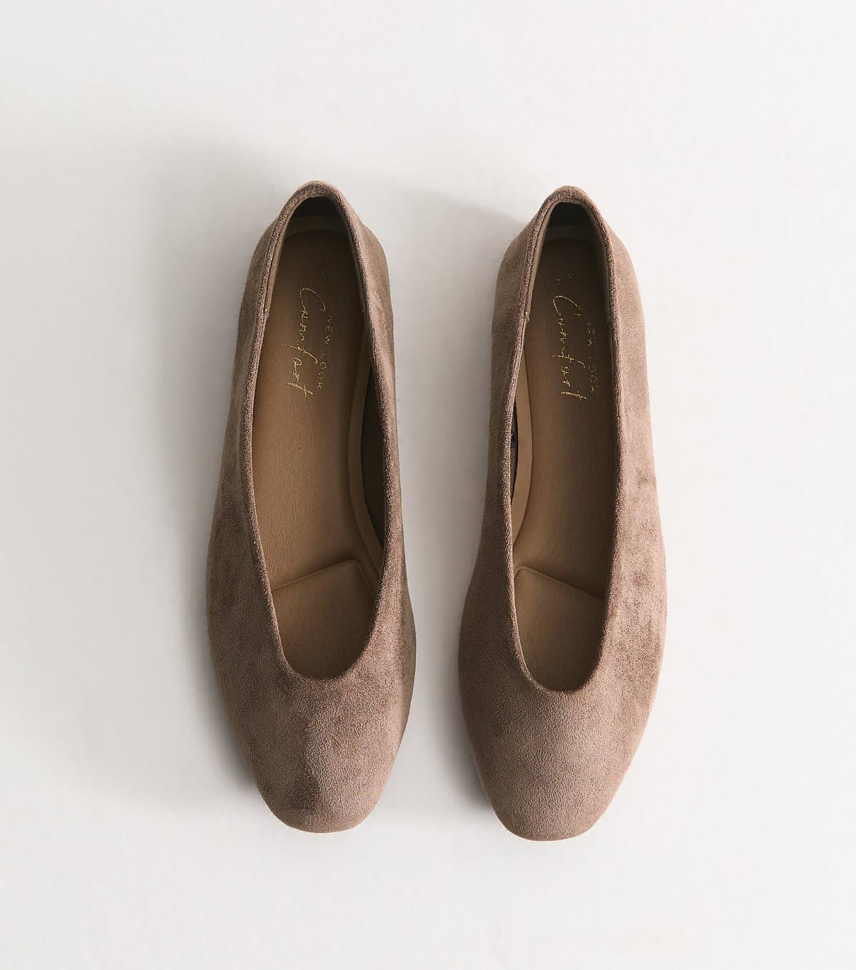 New Look Women's Light Brown Faux Suede Almond Toe Ballerina Flats Vegan New Look