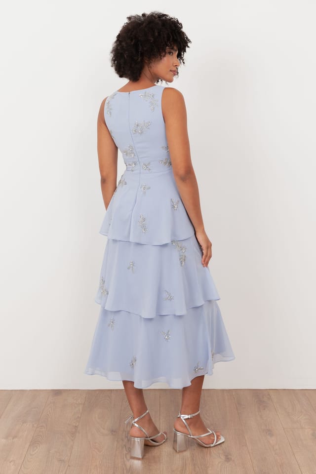 Maya Deluxe Maya Deluxe Women's Embellished Tiered Midaxi Dress in Light Blue - 2
