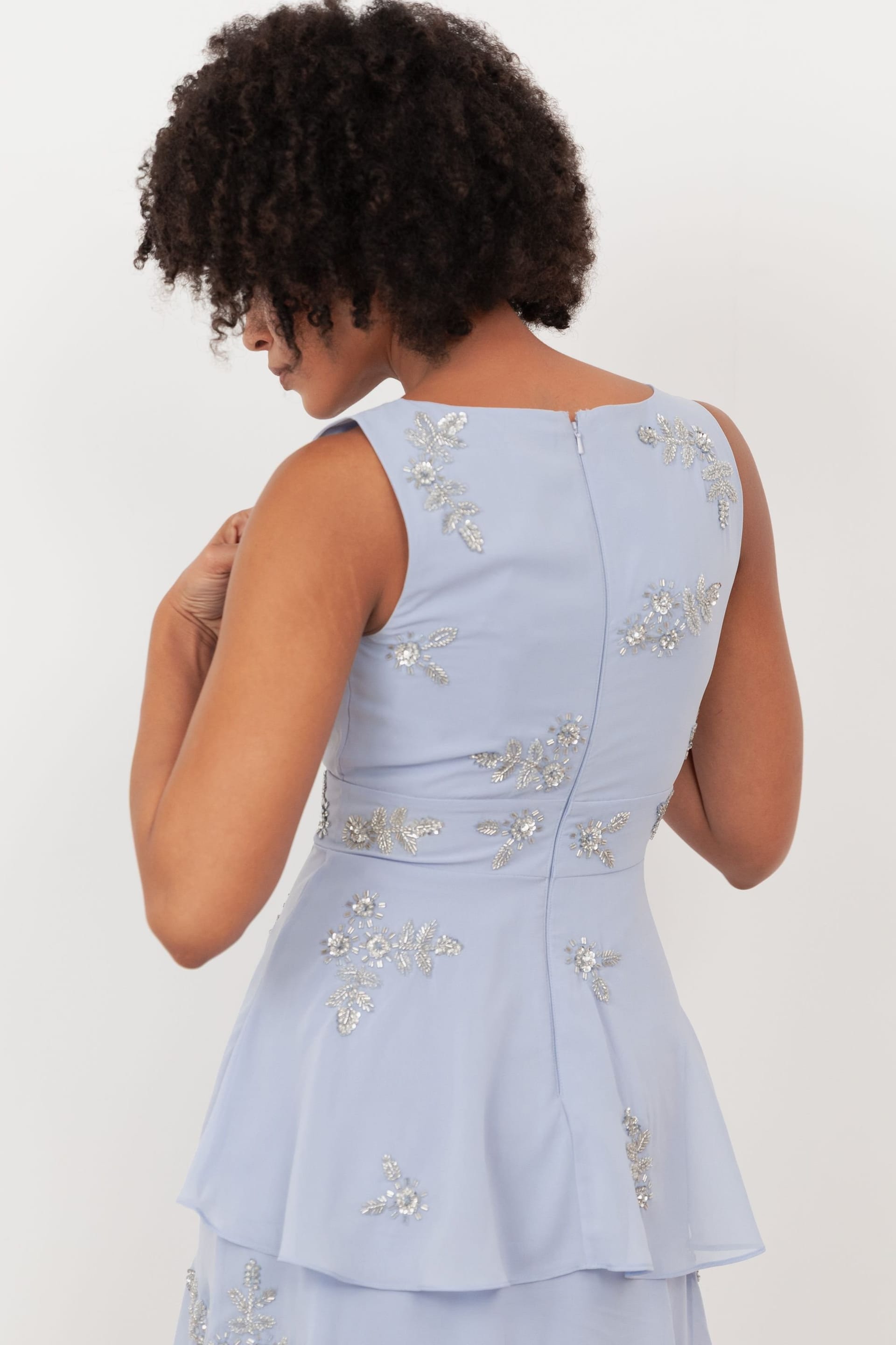 Maya Deluxe Maya Deluxe Women's Embellished Tiered Midaxi Dress in Light Blue - 4
