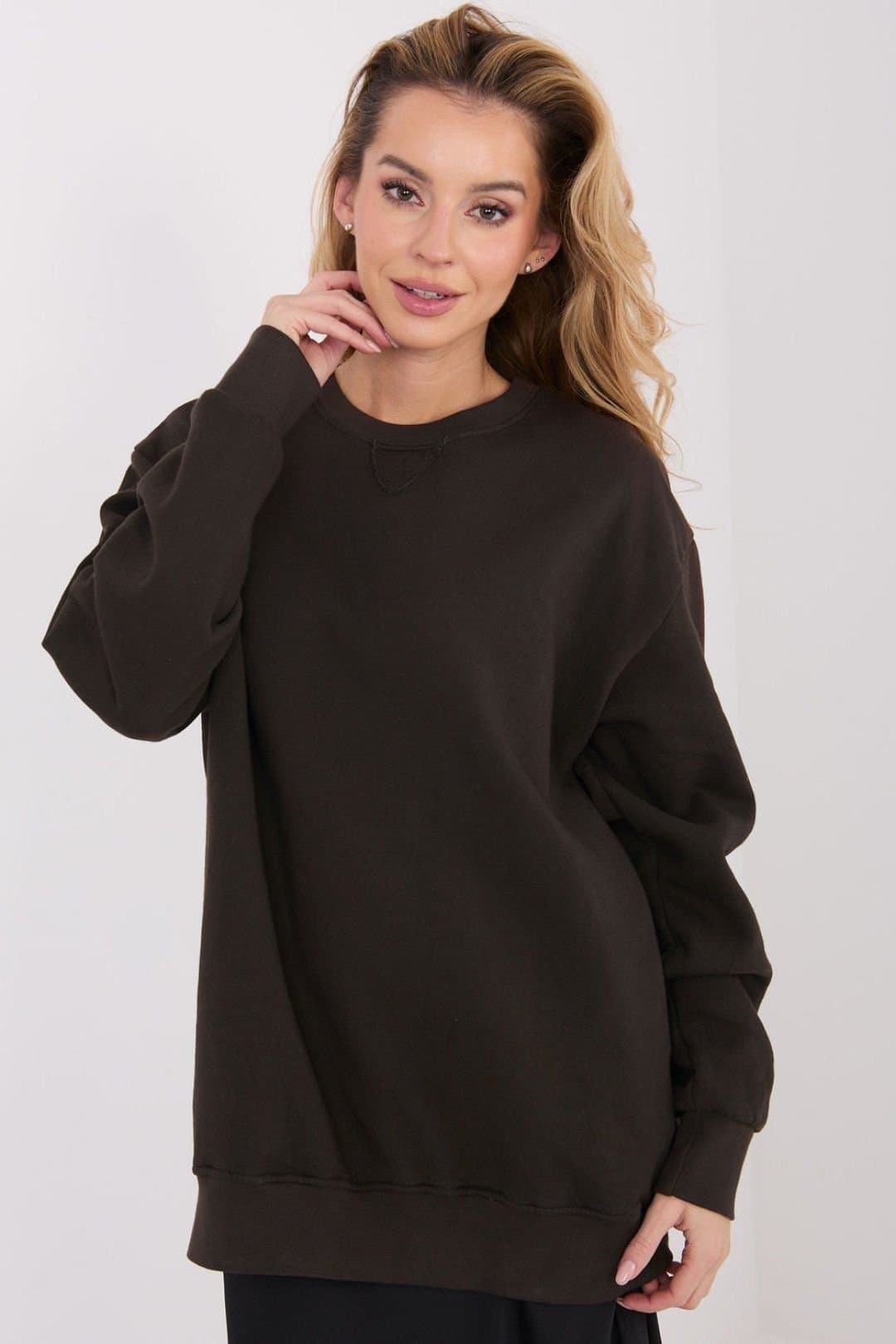 Love Lace Love Lace Women's Soft Cotton Elastane Round Neck Sweatshirt in Brown