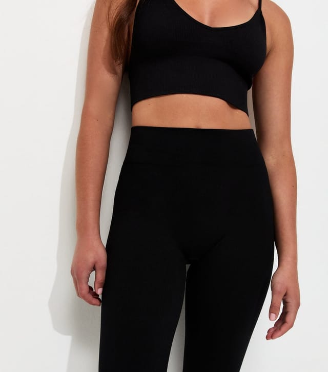 New Look Women's Black Seamless Ribbed Jersey Leggings New Look - 2