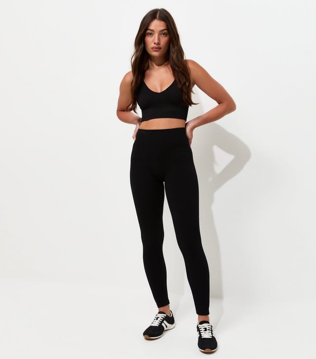 New Look Women's Black Seamless Ribbed Jersey Leggings New Look - 3