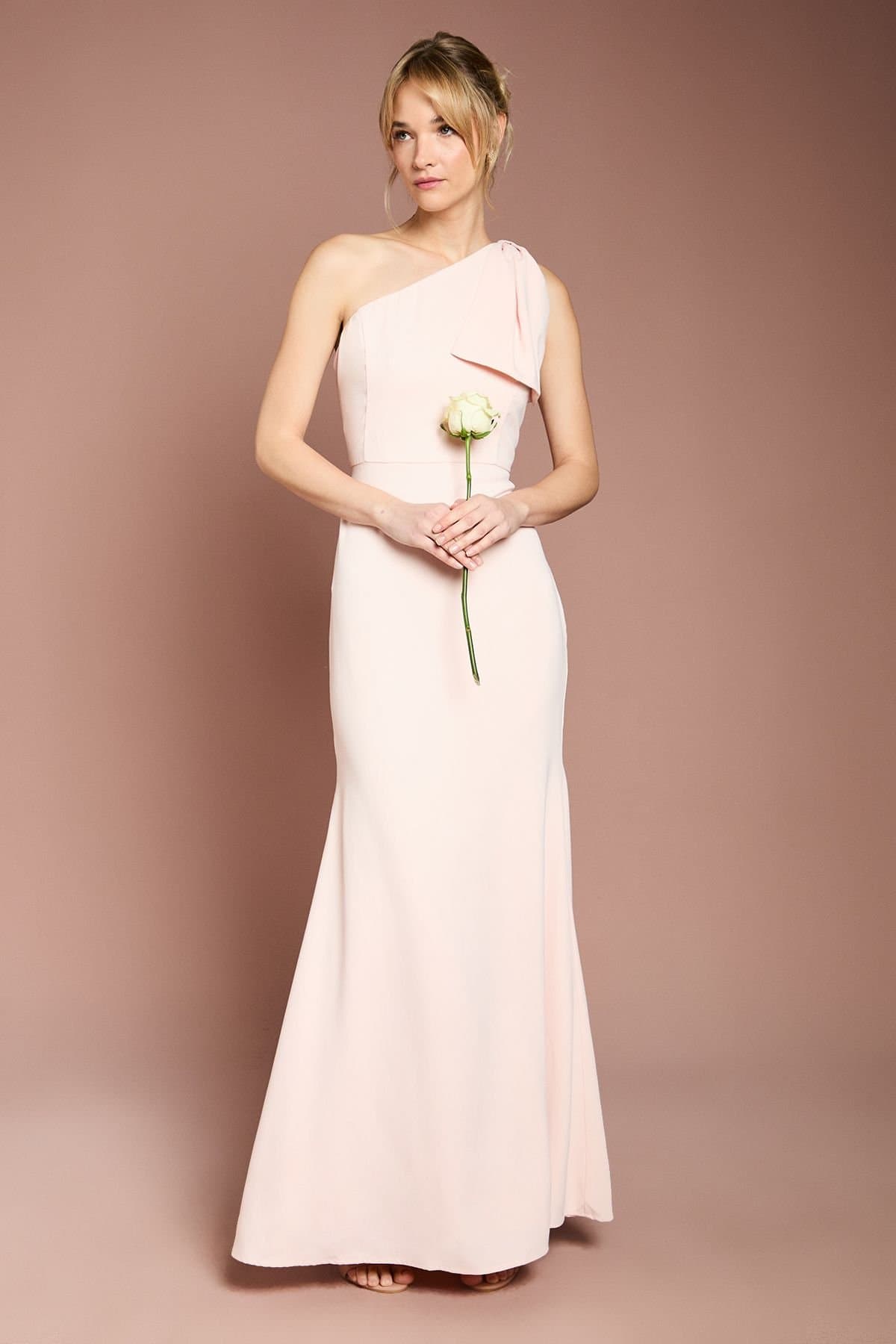 Coast Coast Women's Honoured Bow One Shoulder Maxi Bridesmaid Dress in Blush