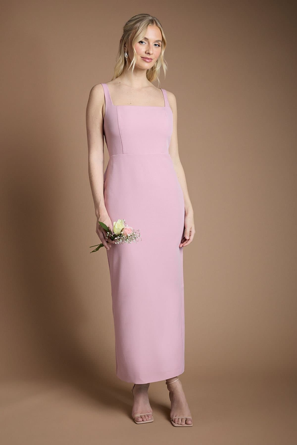 Coast Coast Women's Sleeveless Square Neck Bow Back Midaxi Bridesmaid Dress in Antique Rose