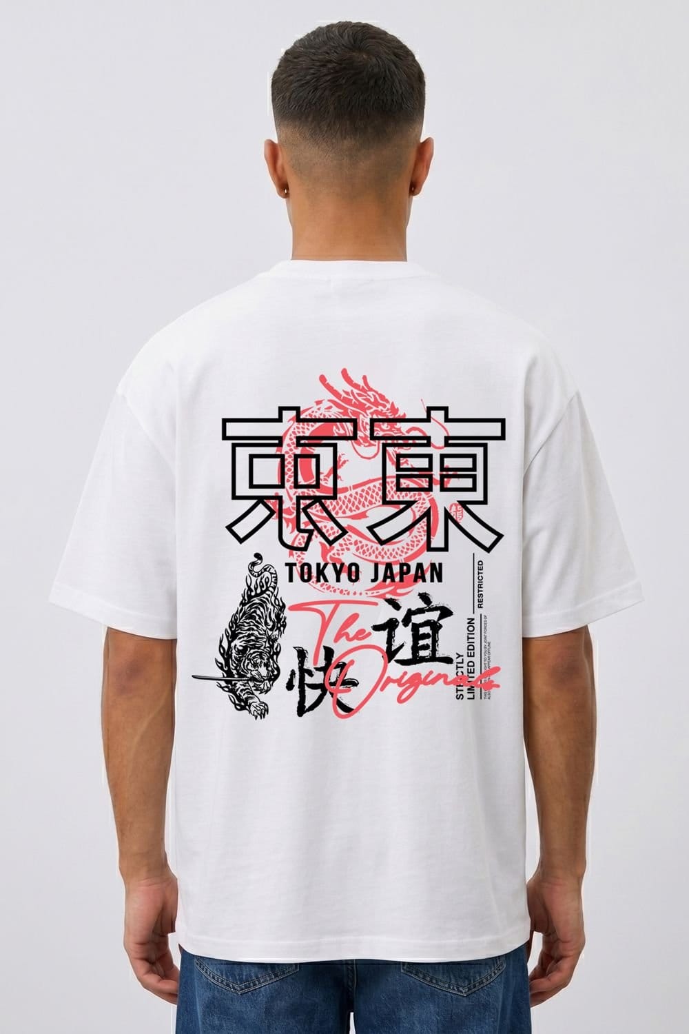 LONDON ATTITUDE Men's Tokyo Dragon Oversized Heavyweight Cotton