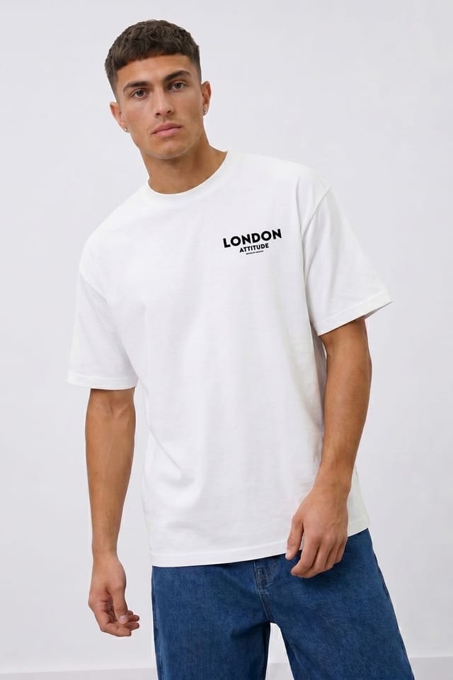 LONDON ATTITUDE LONDON ATTITUDE Men's Tokyo Dragon Oversized Heavyweight Cotton White T-Shirt - 2