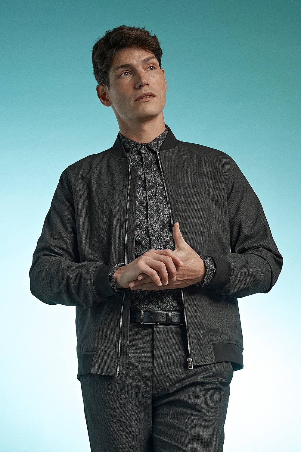 Burton Burton Men's Black Tile Print Slim Fit Long Sleeve Shirt - 2