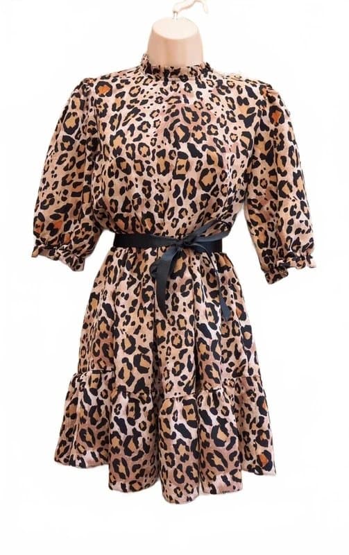 New Look New look brown animal print puff sleeve smock mini party belt dress 10 s