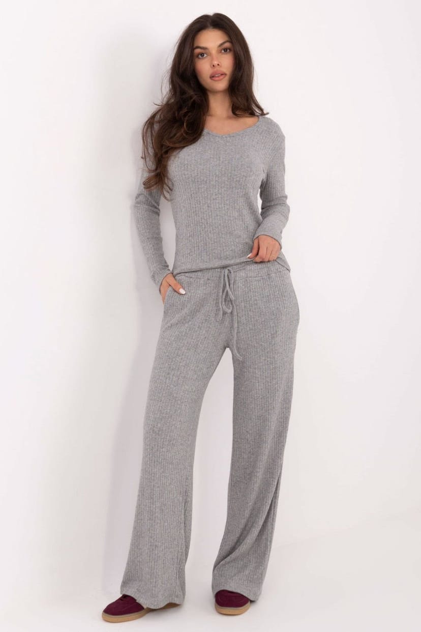 Love Lace Love Lace Women's Comfy High Waist Wide Leg Knit Trousers in Grey - 1