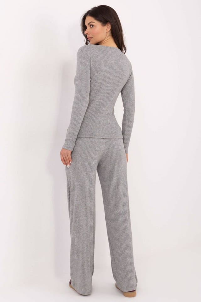 Love Lace Love Lace Women's Comfy High Waist Wide Leg Knit Trousers in Grey - 3