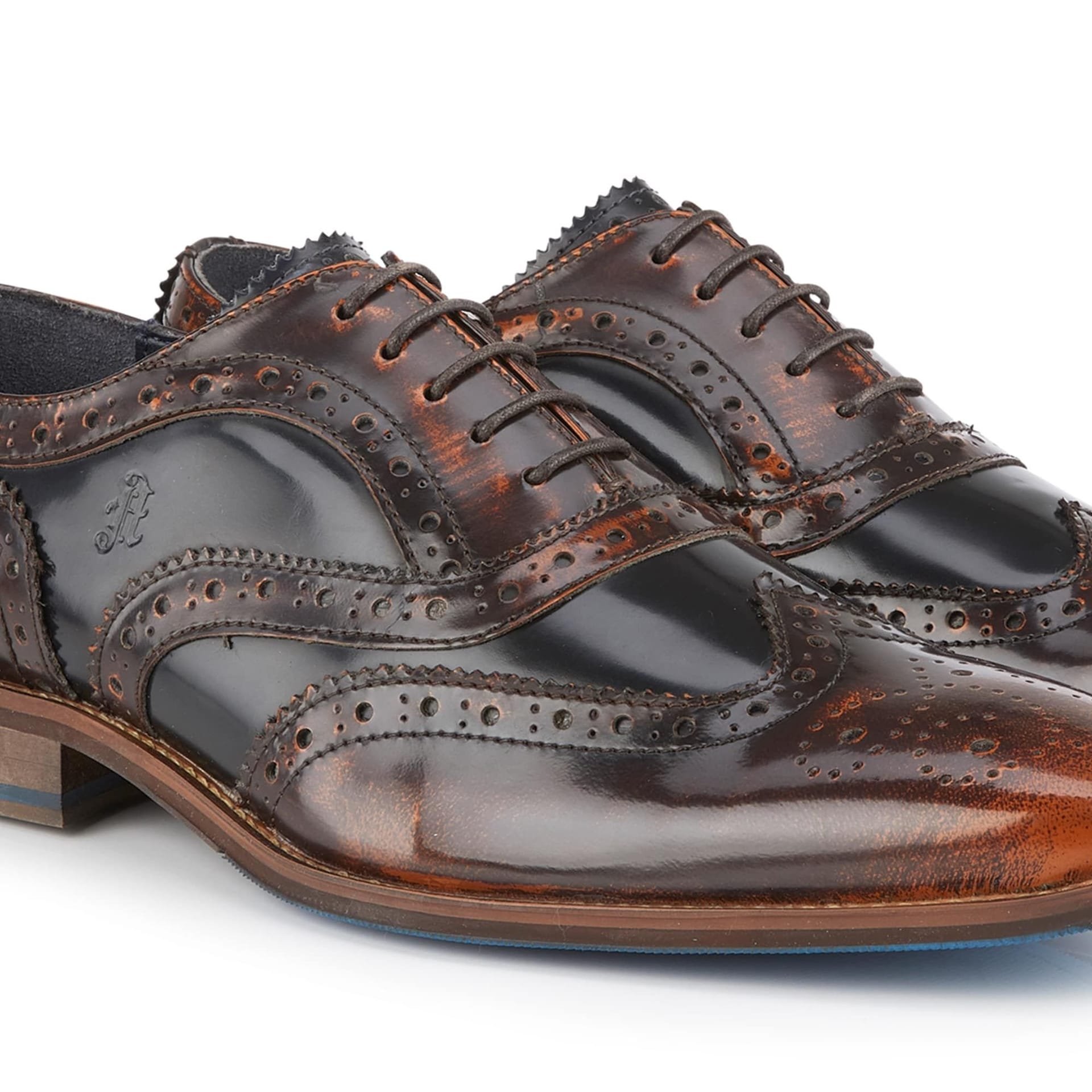 Amen Shoes Amen Shoes Men's Athlone Leather Two Tone Brushed Hi Shine Brogue Shoes in Brown - 4