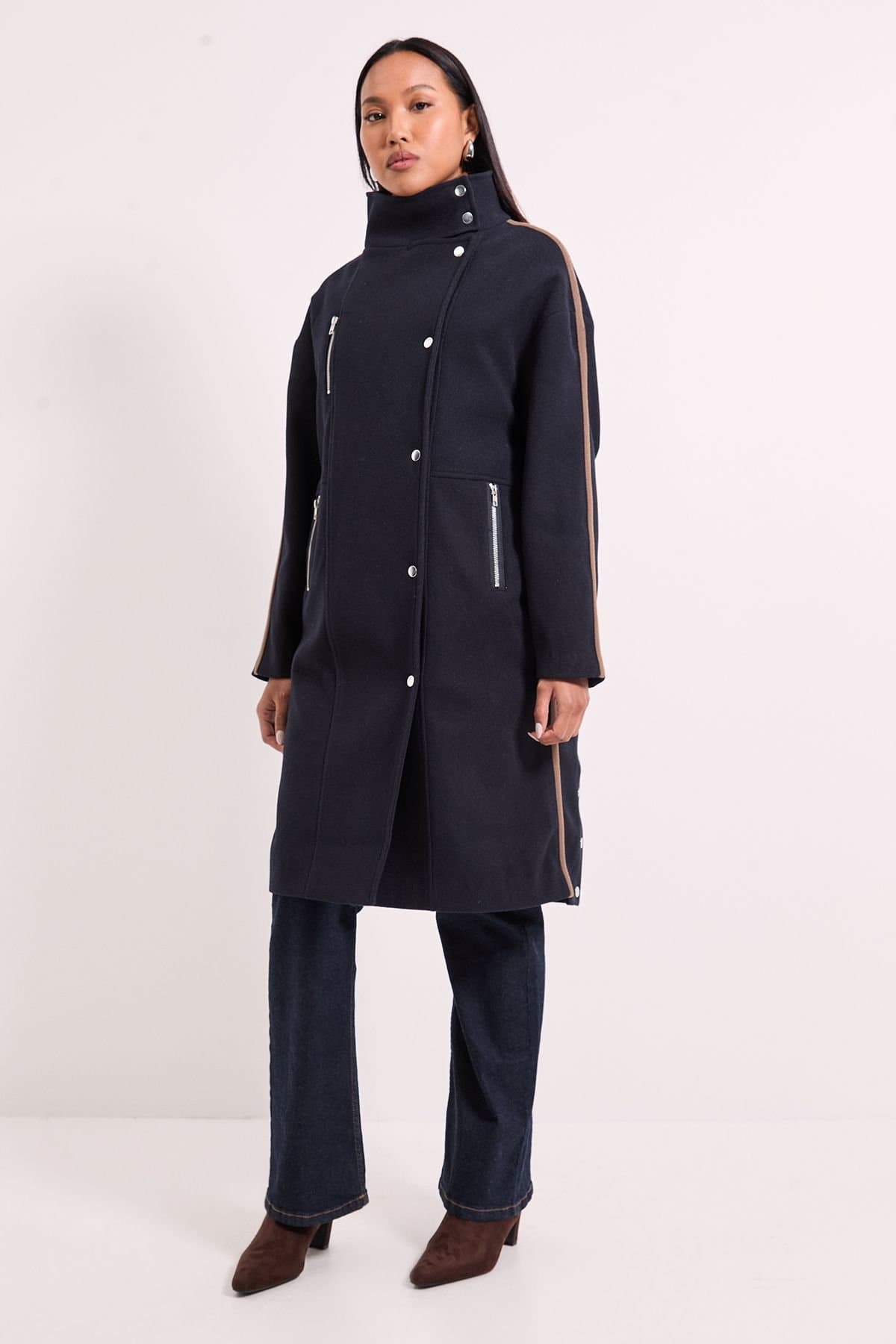 Wallis Wallis Women's Principles by Contrast Stripe Coat in Navy