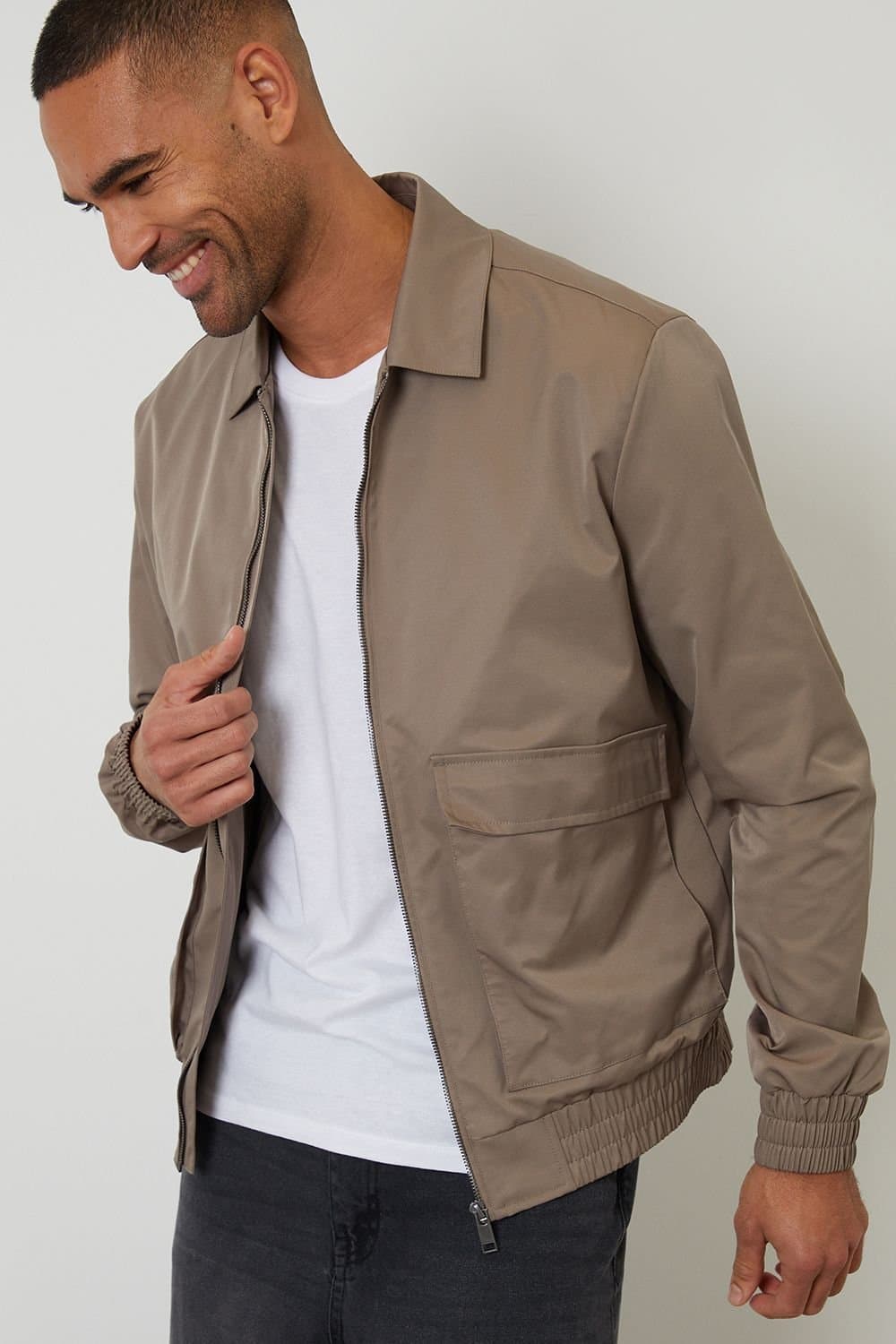 Threadbare Threadbare Taupe Showerproof Zip Up Jacket