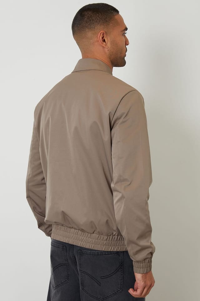 Threadbare Threadbare Men's Showerproof Patch Pocket Zip Up Jacket in Taupe - 2