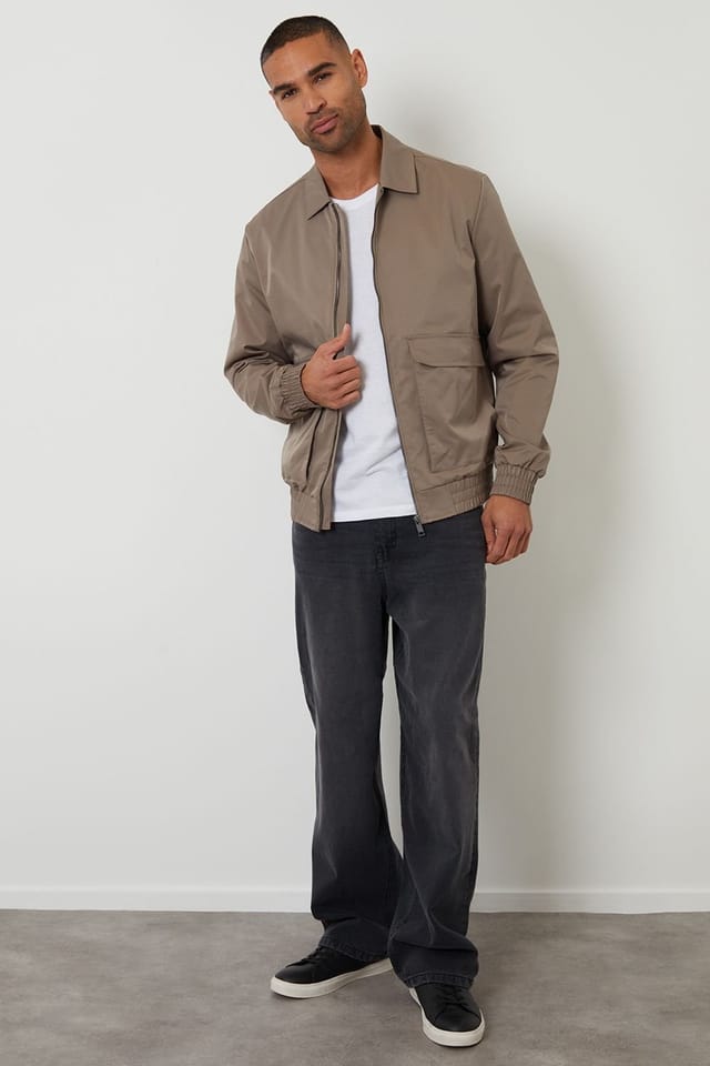 Threadbare Threadbare Men's Showerproof Patch Pocket Zip Up Jacket in Taupe - 3
