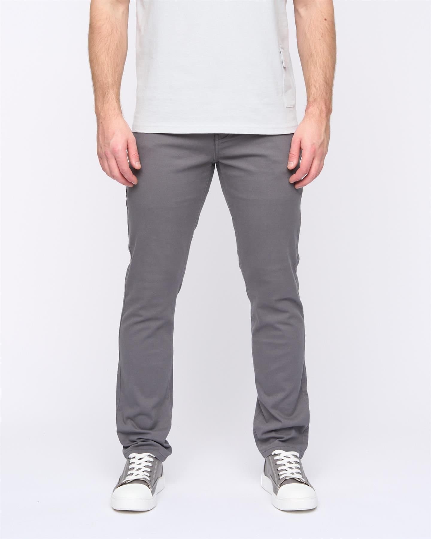 Duck&Cover Duck&Cover Franztown Men's Core Stretch Slim-Fit 5-Pocket Chino Trousers with Canvas Detail in Dark Grey