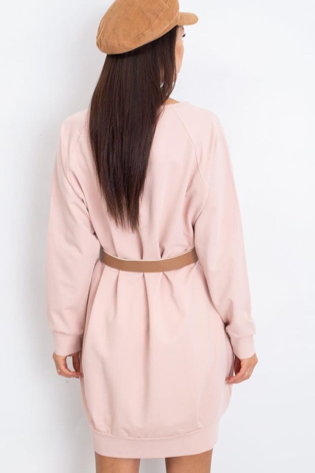 Love Lace Love Lace Women's Everyday Cotton Elastane Long Sleeve Shift Dress in Pink - 3