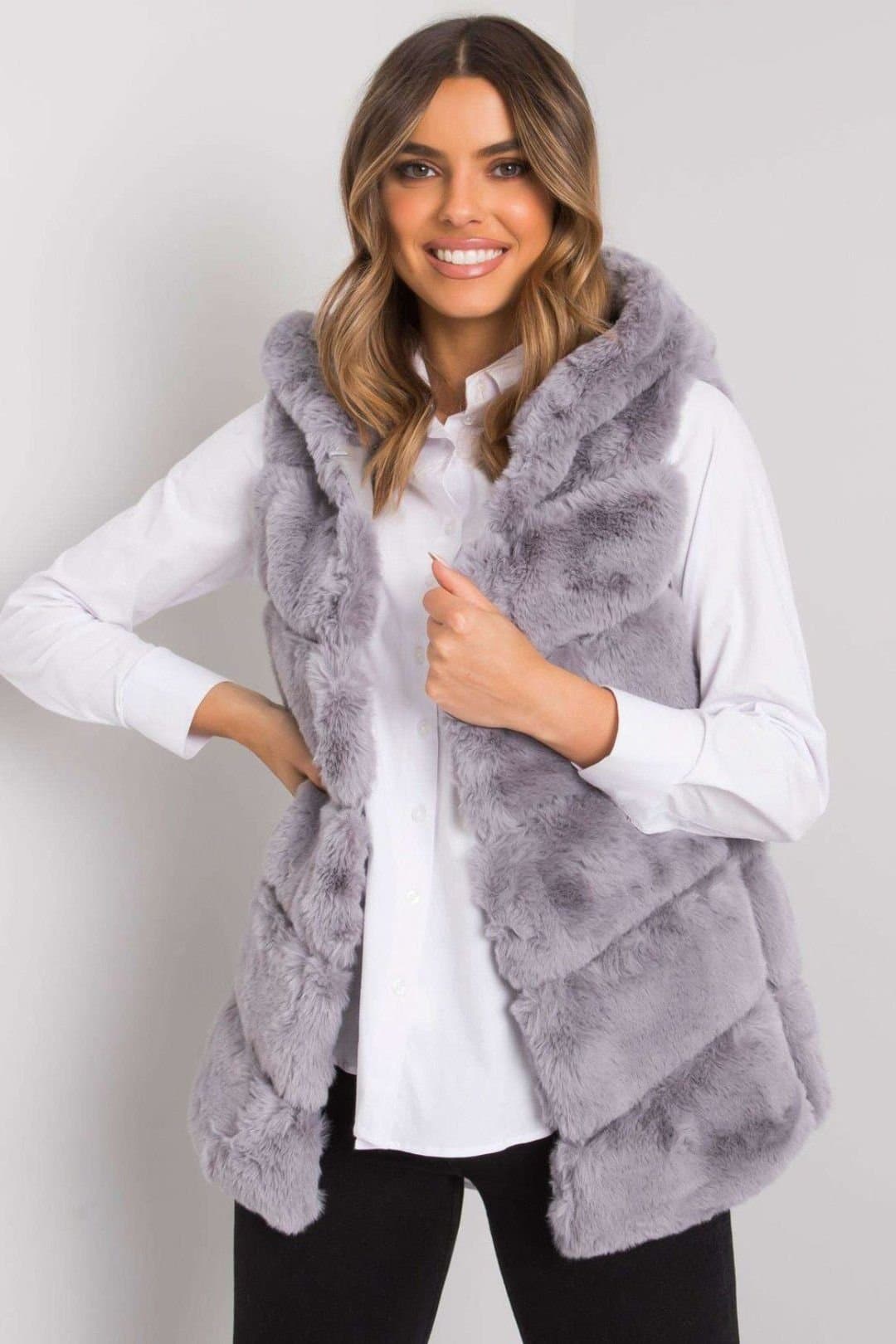 Love Lace Love Lace Women's Grey Hooded Hook Fastened Lined Vest