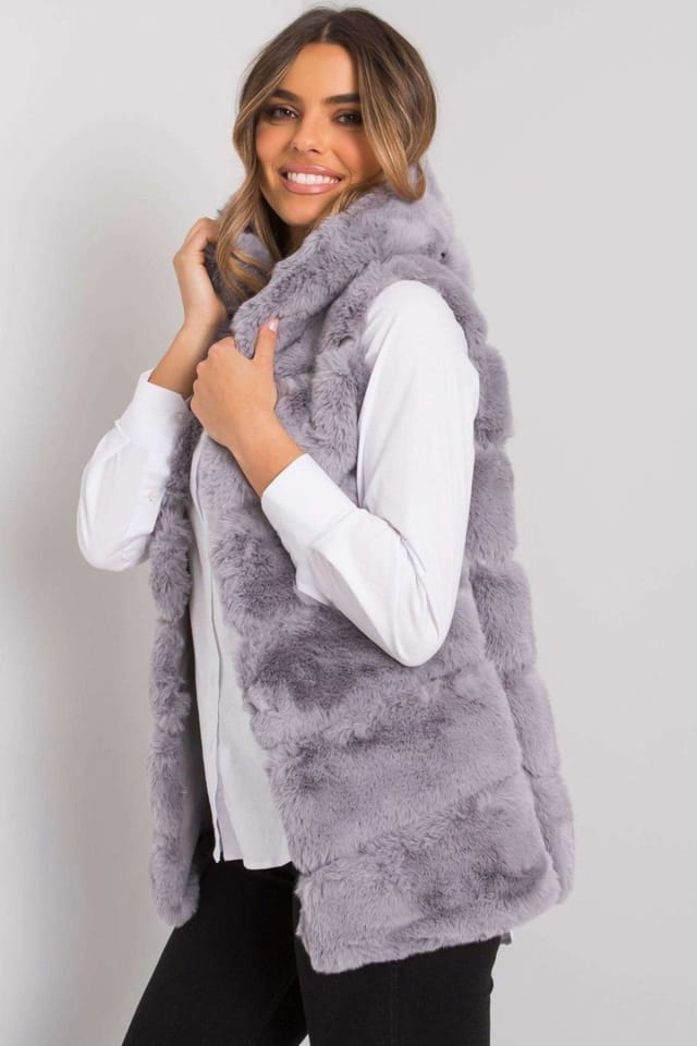 Love Lace Love Lace Women's Grey Hooded Hook Fastened Lined Vest - 2