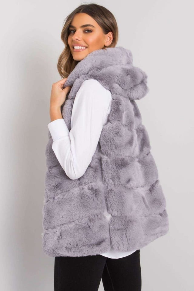 Love Lace Love Lace Women's Grey Hooded Hook Fastened Lined Vest - 3