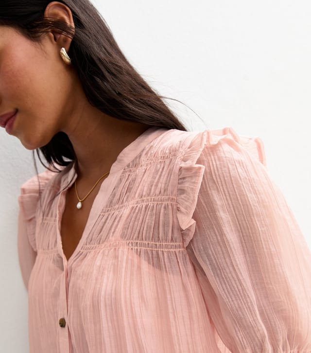 New Look Women's Pink Shirred Bib Frill Sleeve Shirt New Look - 3