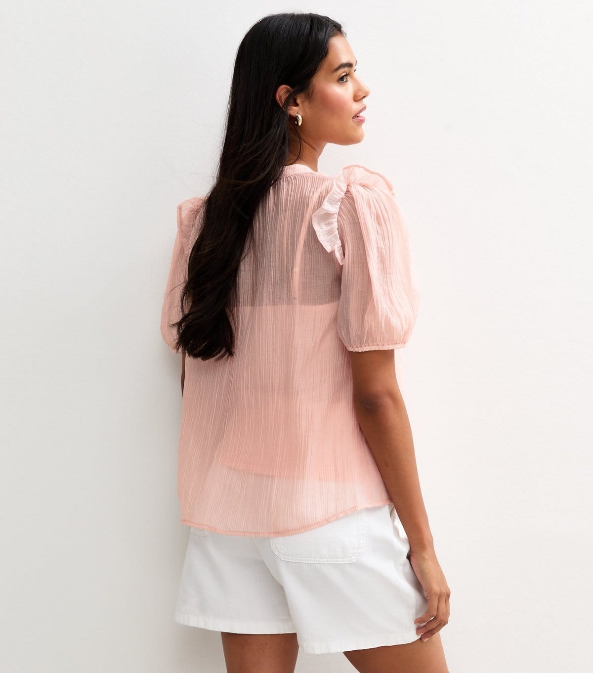 New Look Women's Pink Shirred Bib Frill Sleeve Shirt New Look - 4