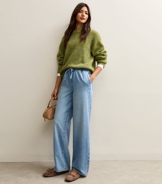 New Look Women's Light Blue Denim Wide Leg Drawstring Waist Jeans New Look - 2