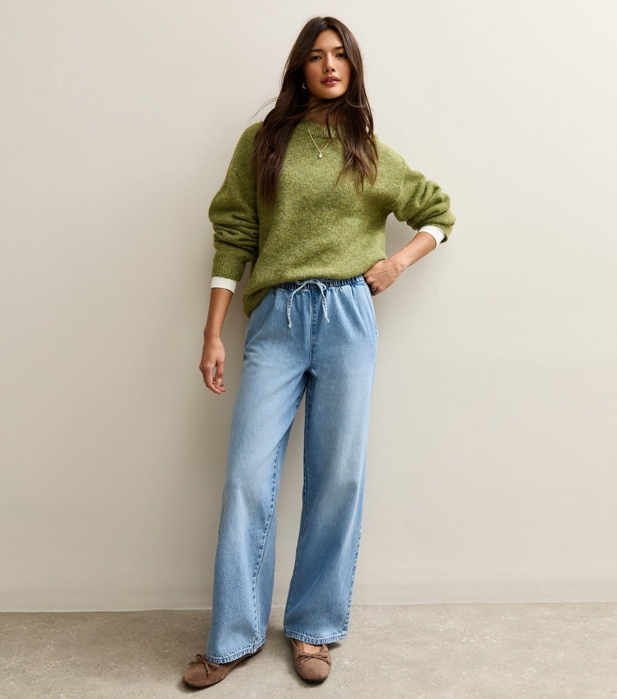 New Look Women's Light Blue Denim Wide Leg Drawstring Waist Jeans New Look - 4